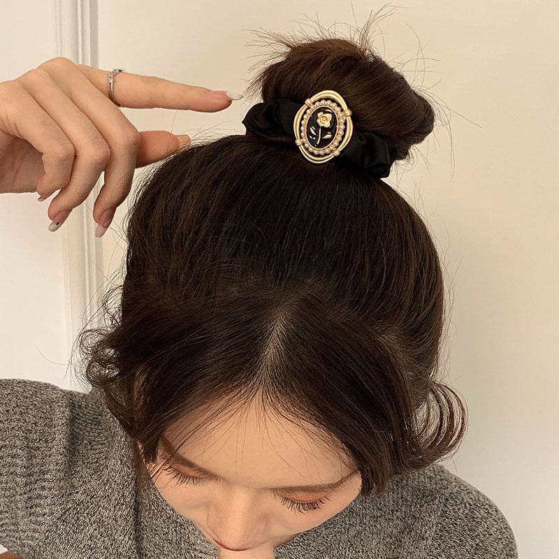 Once Upon A Time In Paris ~Ins French Rose Small Intestine Hairband Women's Hair Bun Headband Net Red Hair Rope Headpiece Specification drawing