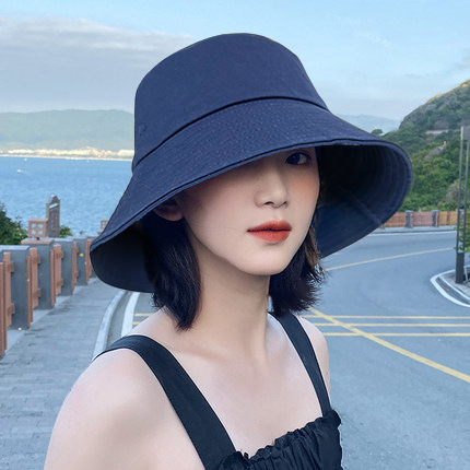 Summer Cotton Big Head Around Fisherman Hat Female Face Small Face Mask Uv Sunscreen Hat Big Brim Shade Hat