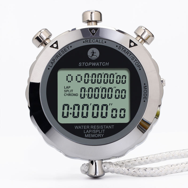 The PS-6100 three-row display 100-track metal stopwatch is an electronic stopwatch for sports competitions, running, sports and rock climbing Specification image