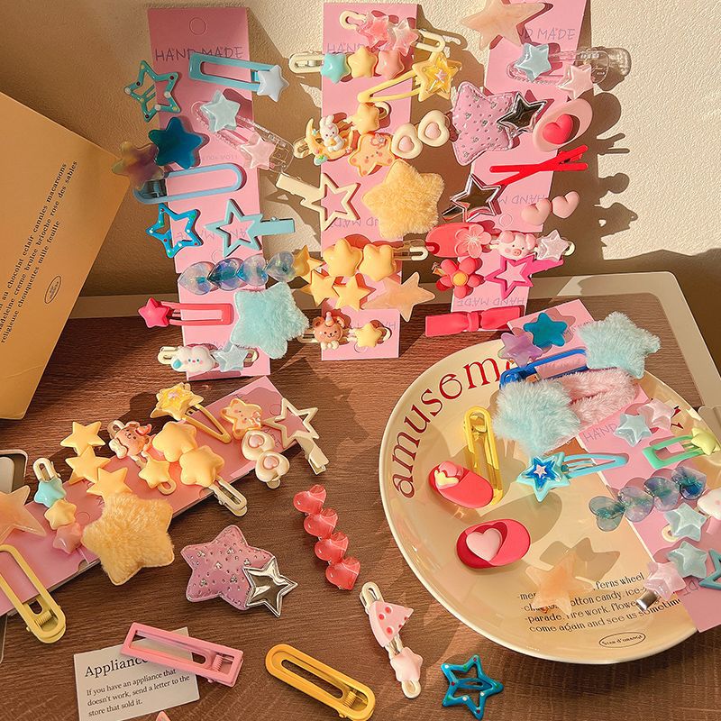 儿童发卡可爱星星发夹女多巴胺边夹刘海小夹子y2k鸭嘴夹批发头饰