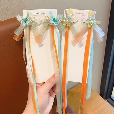 Hanfu Headwear For Children Ancient Style Braid Headband For Girls Chinese Style Streamer Fringe Hairpin Bow Princess Hairpin