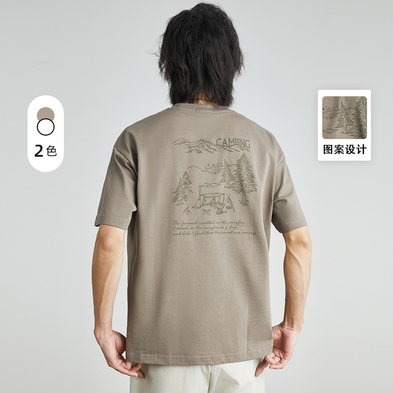 Yizhi Men's mountain-style outdoor retro short-sleeved T-shirt Men's summer new camping style printed loose half-sleeved T-shirt