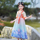 儿童古装超仙汉服女童装中大童女孩子印花卡通服装短袖童裙中国民族风