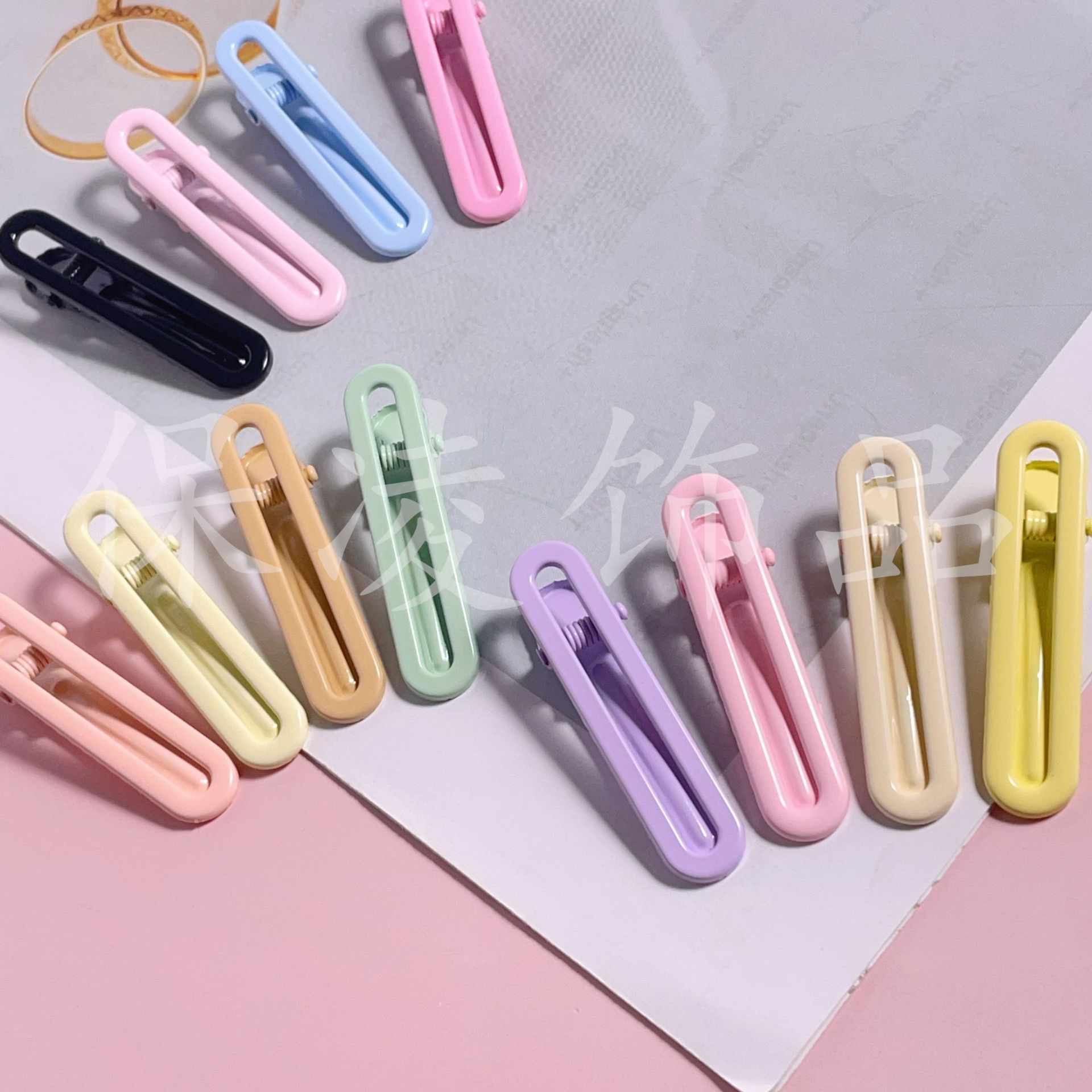 Candy-colored 5cm seamless U-shaped clip, bangs clip, diy hair accessory, edge clip, duckbeak clip, straight clip, handcrafted base clip Specification image