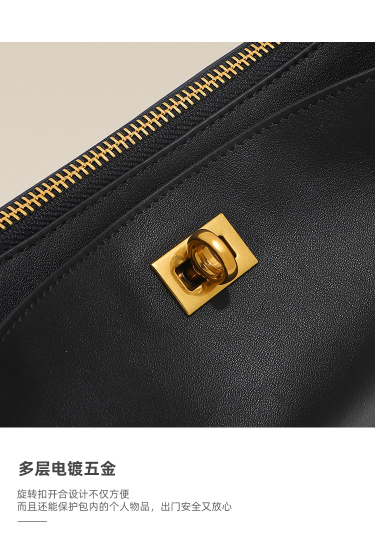 小众真皮麻将包女高级感手提包锁扣韩系拉链通勤大容量单肩斜挎包详情6