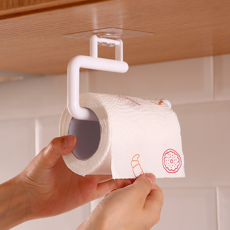 Perforation-free kitchen paper towel rack Roll paper rack hanging rack Plastic wrap storage rack Toilet paper hook cloth stand details Picture