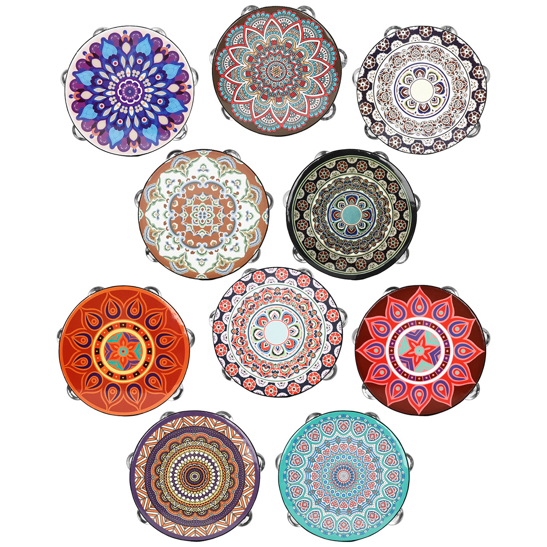 Wholesale Xinjiang Uygur 8 Inch Dunhuang Hand Tambourine Retro Dance Tambourine Children Adult Wooden Tambourine Item Picture