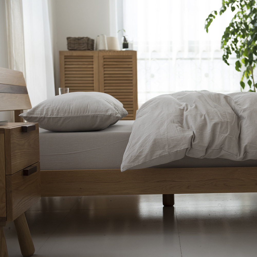 XXP4 Japanese-style pure cotton washed cotton and linen four-piece set, simple and artistic plain color duvet cover, double bed sheet and bedding details Picture