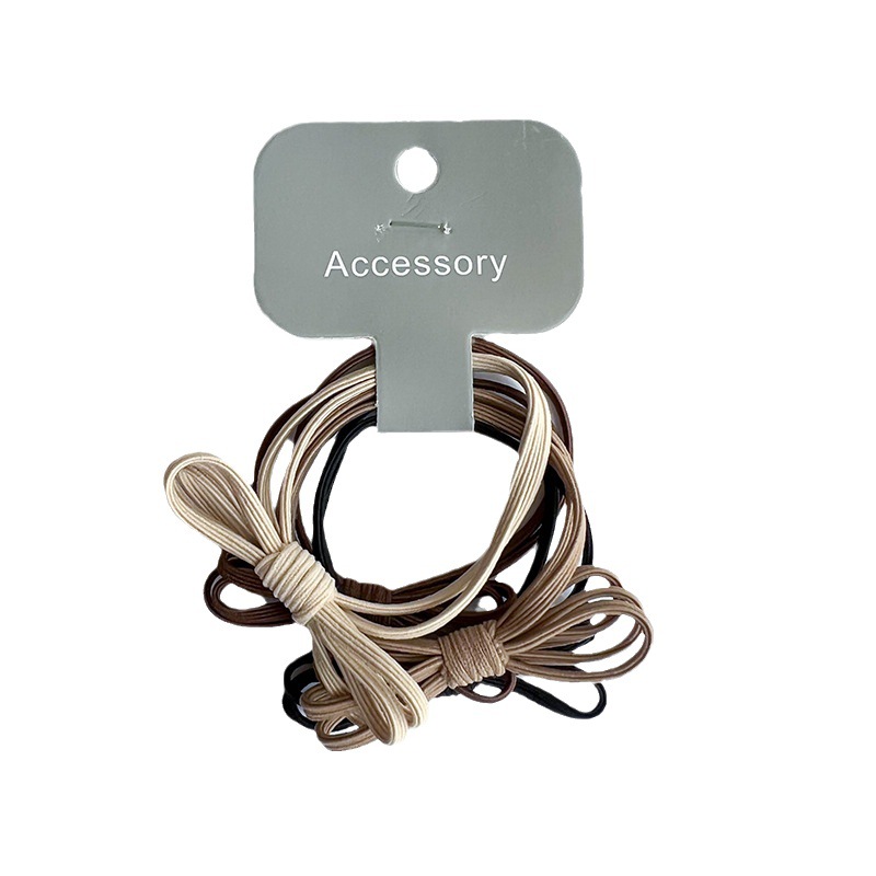 4 pieces of Korean milk coffee color bow hair tie and hair band, high-elasticity rubber band for women's simple hair tying Item Picture