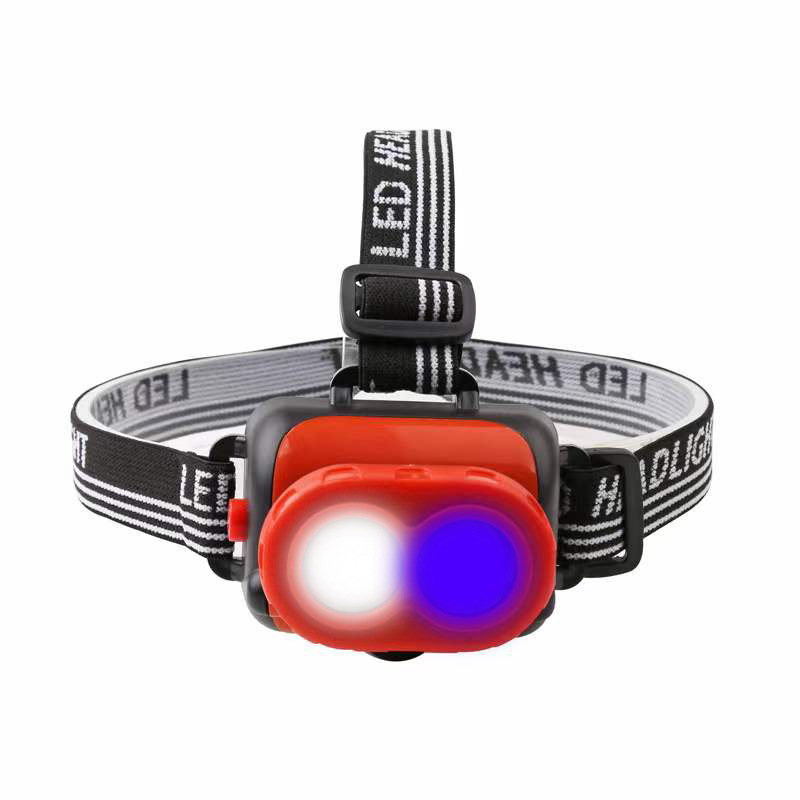 LED battery-powered dual-source blue light, white light, yellow light, dual-lamp bead headlamp, miner's lamp, high-intensity lamp, night fishing lamp, gift lamp Item Picture