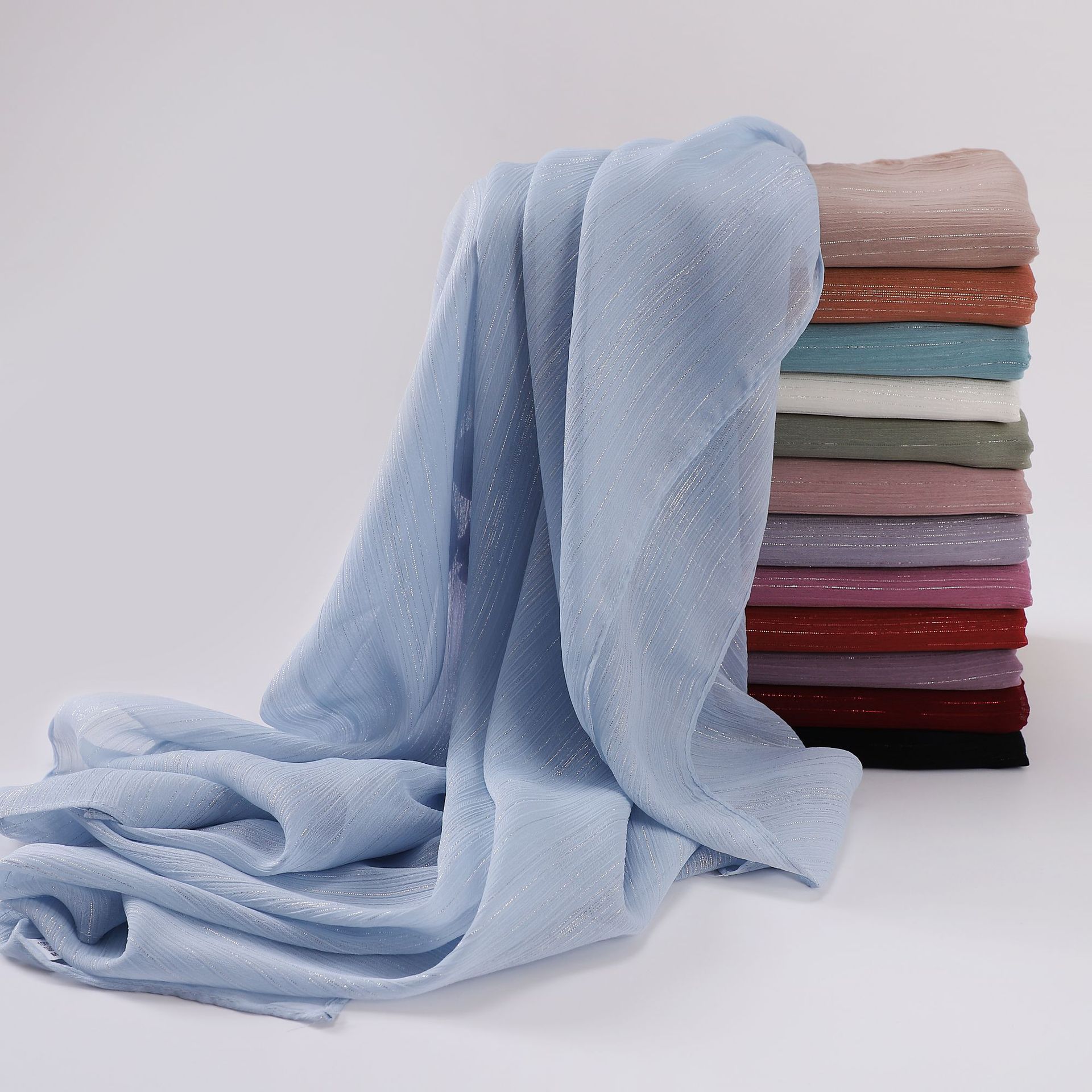 Cross-Border Live Chiffon Silver Fold Long Scarf Hui Gauze Scarf In The Middle East And Africa Can Be Varied Diy Item Picture