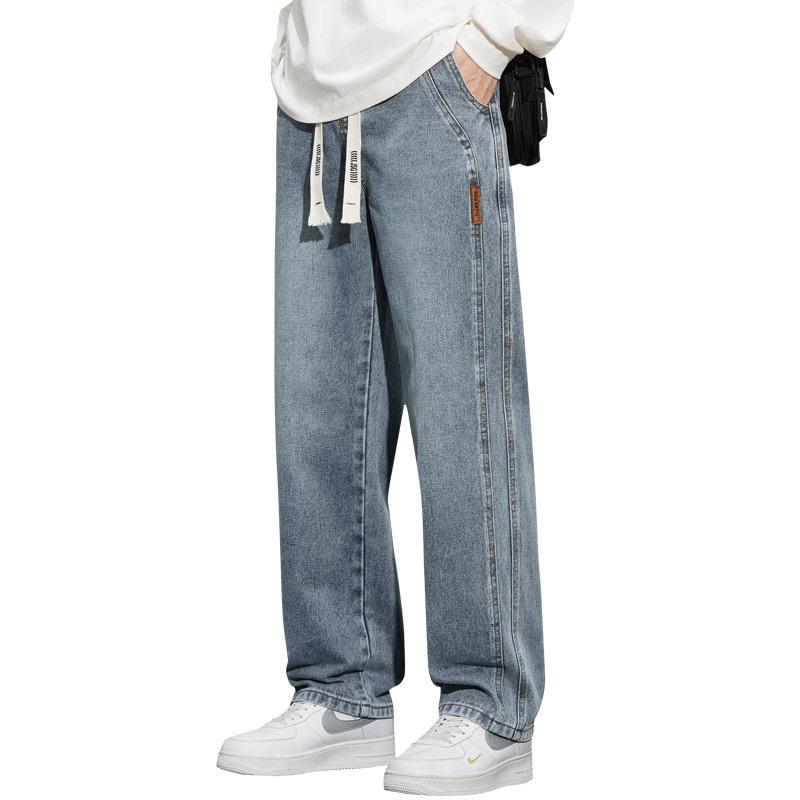 Men's trendy straight-leg jeans Spring/Summer 2025 new style trendy elastic waist wide leg versatile casual long pants for men