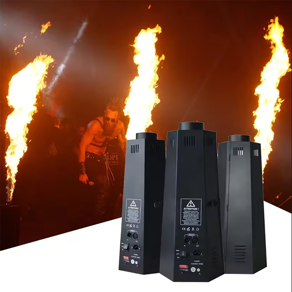 Factory Direct Sales Stage Atmosphere Dmx512 True Flame Wedding Hexagonal Equipment Performance Bar Fire Pillar Flame Machine Lights