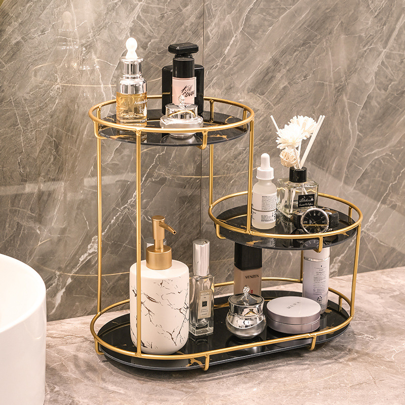 Estante de baño de lujo baño de lujo tocador de tocador estante de almacenamiento cosmético encimera de escritorio estante de tocador Item Picture