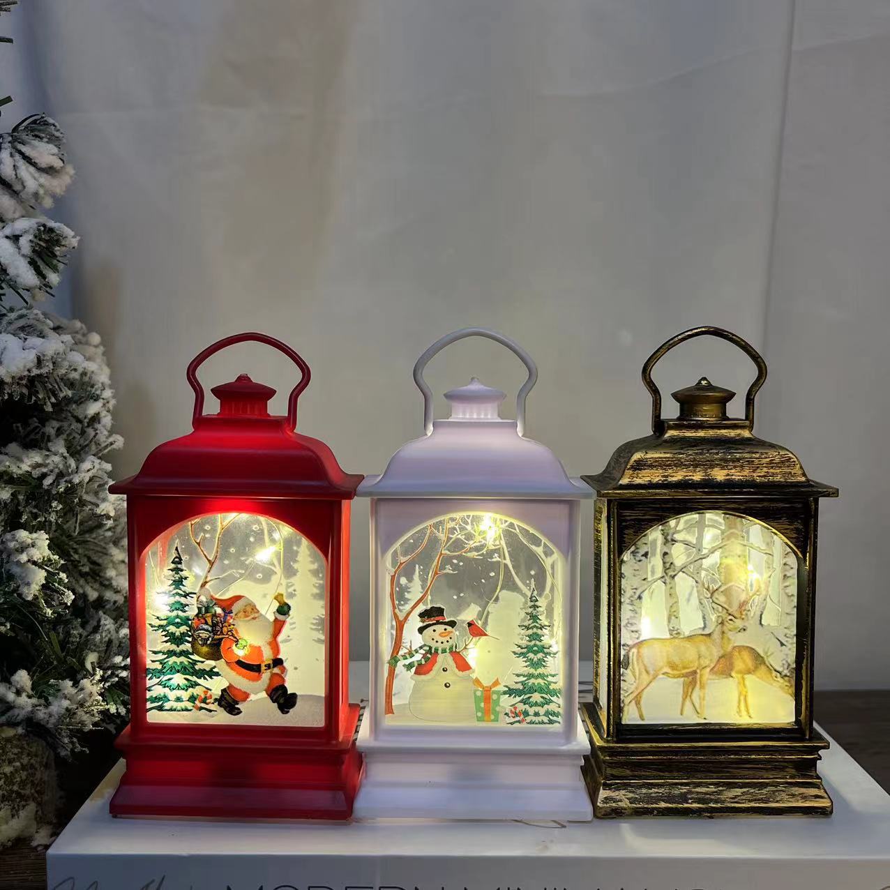 Cross-Border New Christmas Decoration Retro Small Flat Wind Lamp Santa Claus Decoration Portable Light Night Light Decoration details Picture