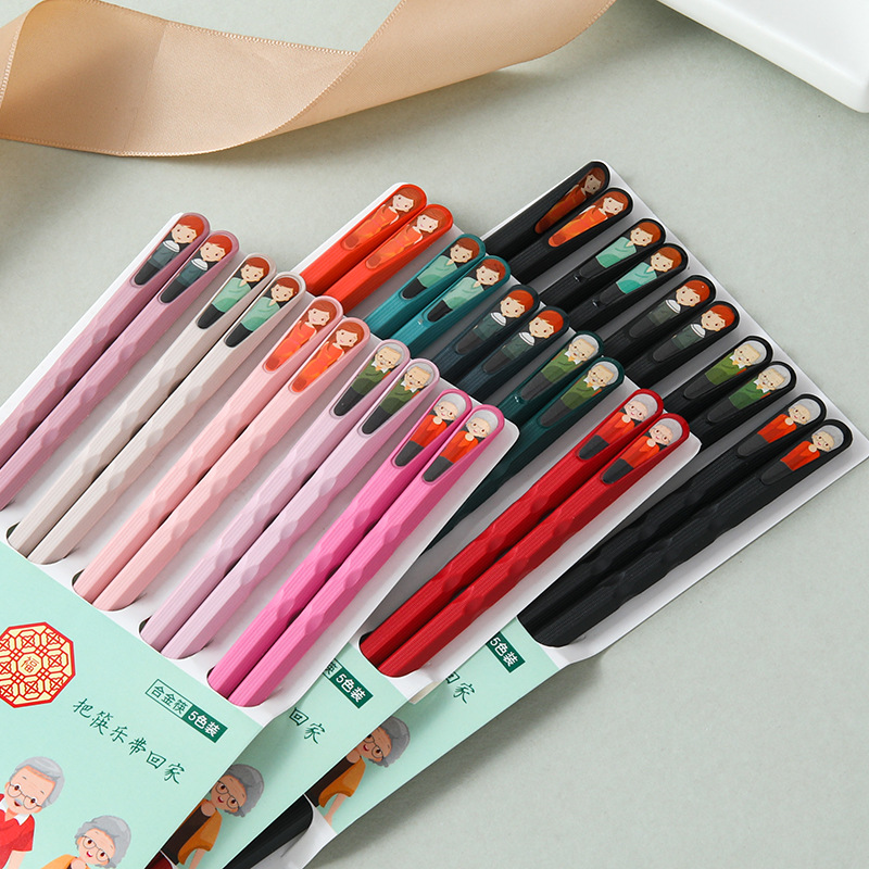 Wholesale of factory-direct supply of live-streaming color new Chinese-style alloy chopsticks, household non-moldy slanted anti-slip chopsticks Specification image