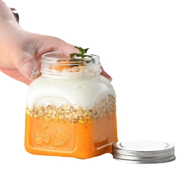 Wholesale Transparent Sealed Square Honey Bottle Blueberry Jam Jar Food Chili Sauce Bird's Nest Pickles Mason Jar Item Picture