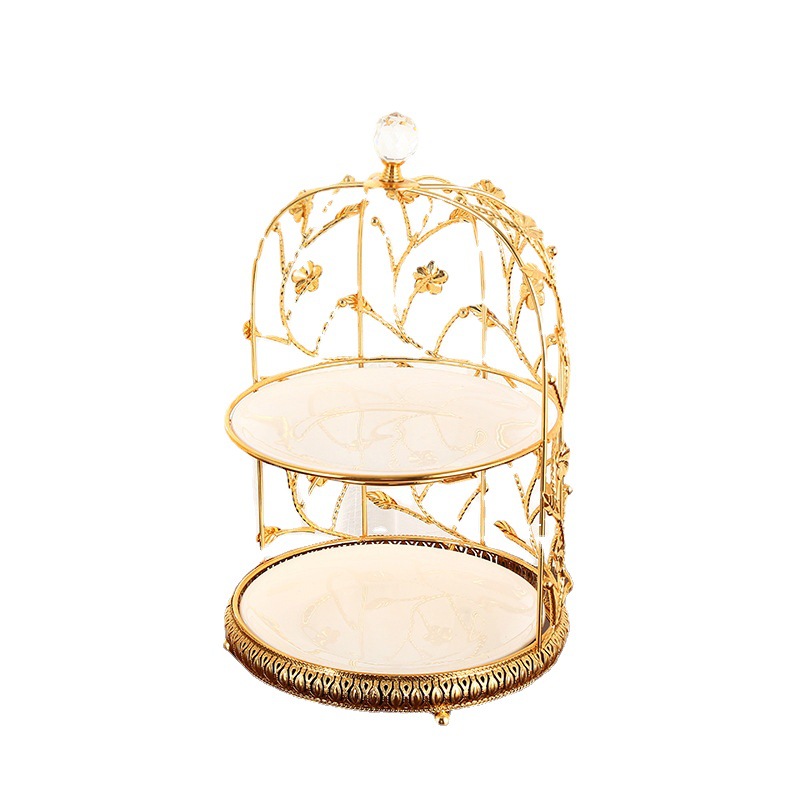 Light Luxury Coffee Table Fruit Tray Ceramic Double Layer Fruit Rack Living Room Home Wedding Candy Snacks Snacks Storage Dessert Rack Item Picture