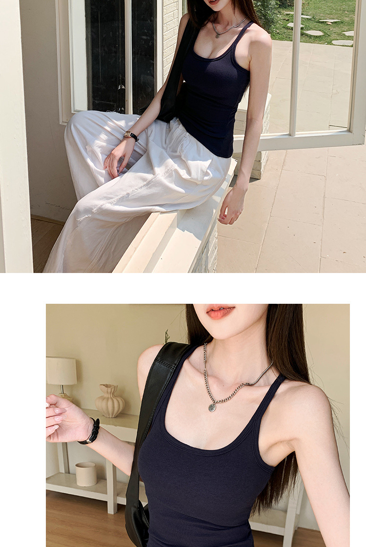 H136吊带背心女夏季辣妹美式性感修身显瘦无袖U领带胸垫内搭上衣详情12