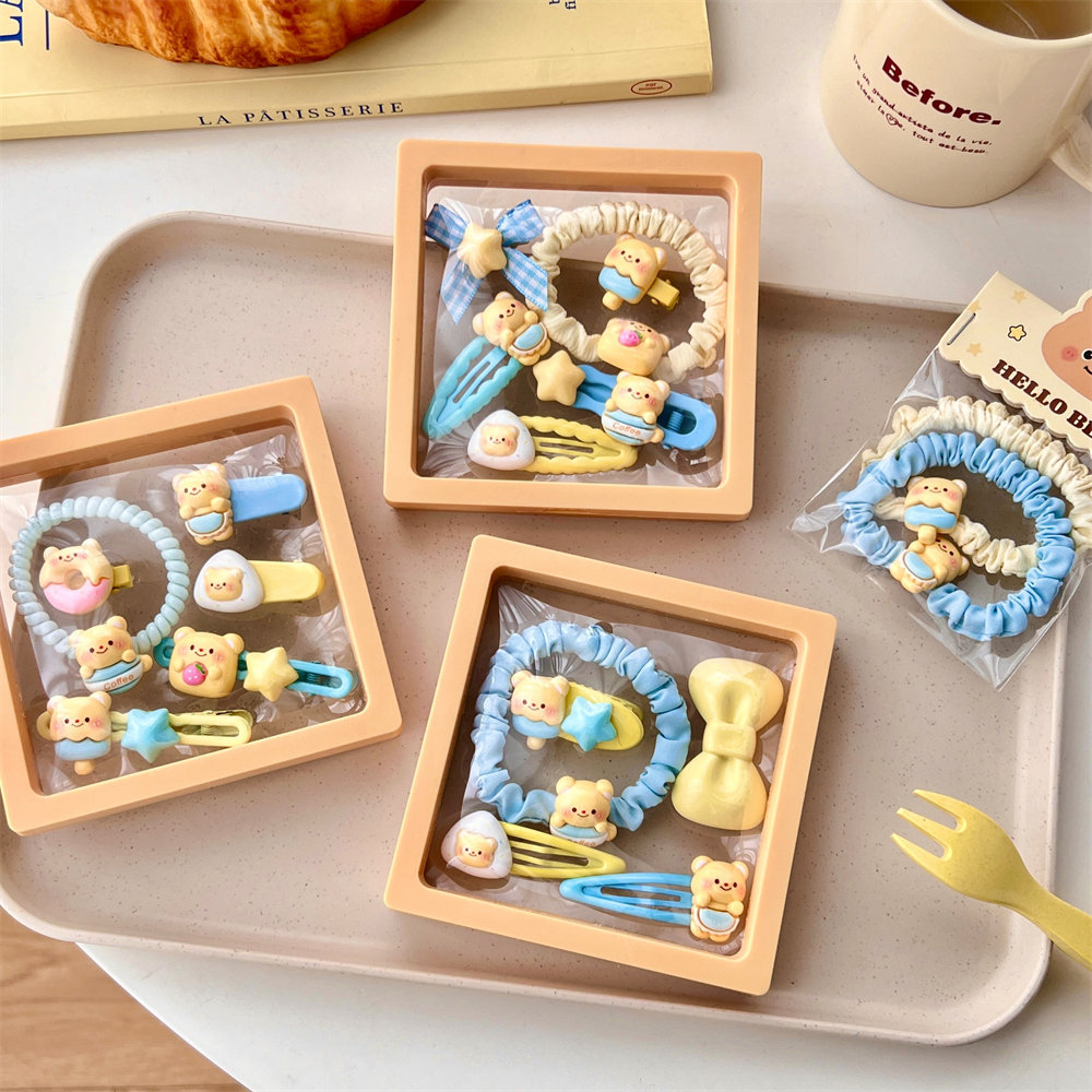 Cute milk yellow bear series hair accessory set, sweet and girlish bangs with high elasticity hair ties and hair bands wholesale pic 30