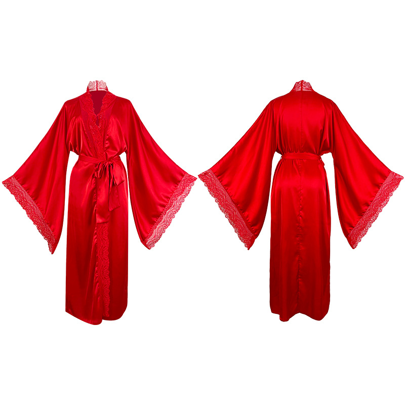 Custom-made satin long pajamas for women, light luxury long-sleeved cool bathrobes, bathrobes and home wear for women from the source factory, 336 Item Picture