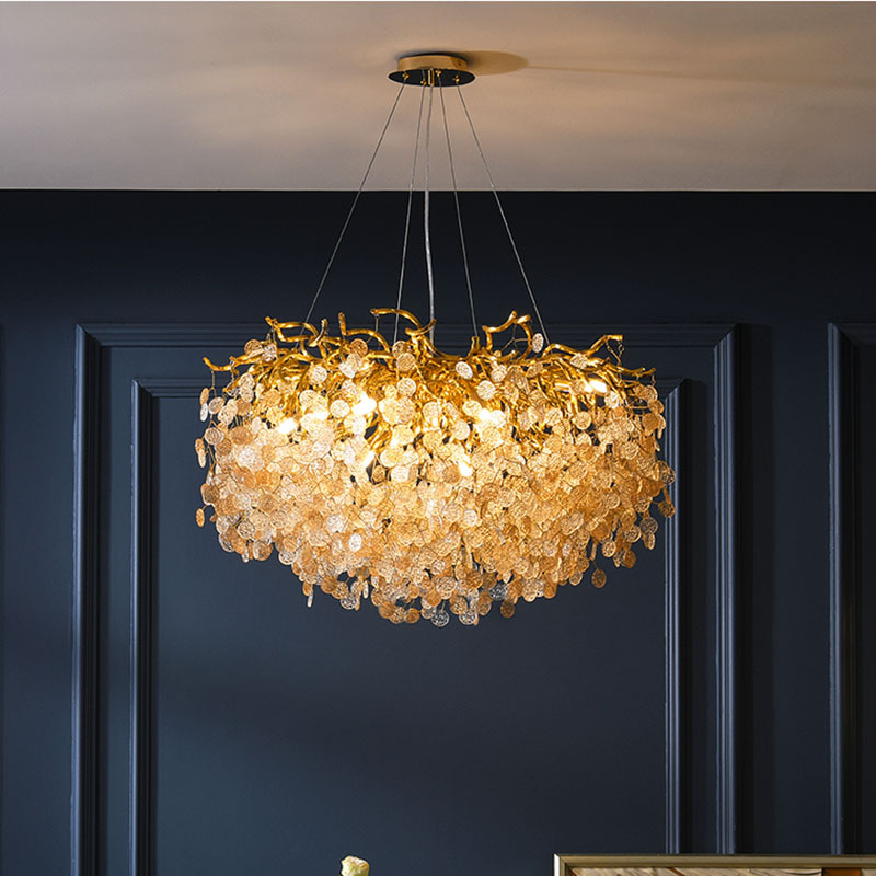 Post-Modern Light Luxury Crystal Chandelier Italian Round Luxury Living Room Light French Gold New Art Restaurant Light full figure