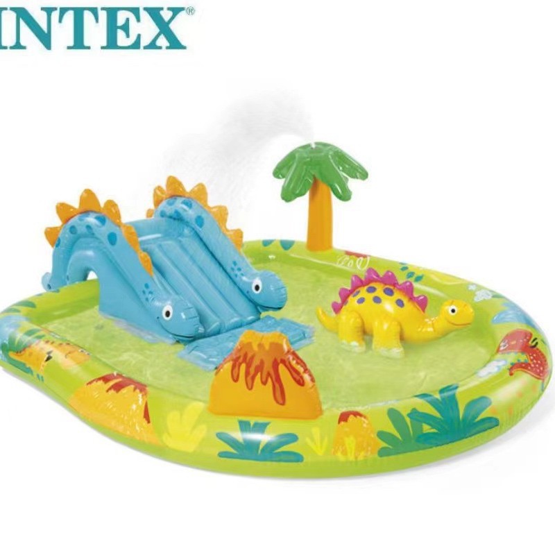 intex 57166火山岛恐龙公园水池 带滑梯喷水儿童水池 夏日游泳池 组合水池 儿童戏水