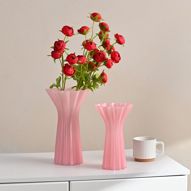 宽口条纹简约玻璃花瓶轻奢艺术感现代家居插花摆件干花鲜花装饰品产品图