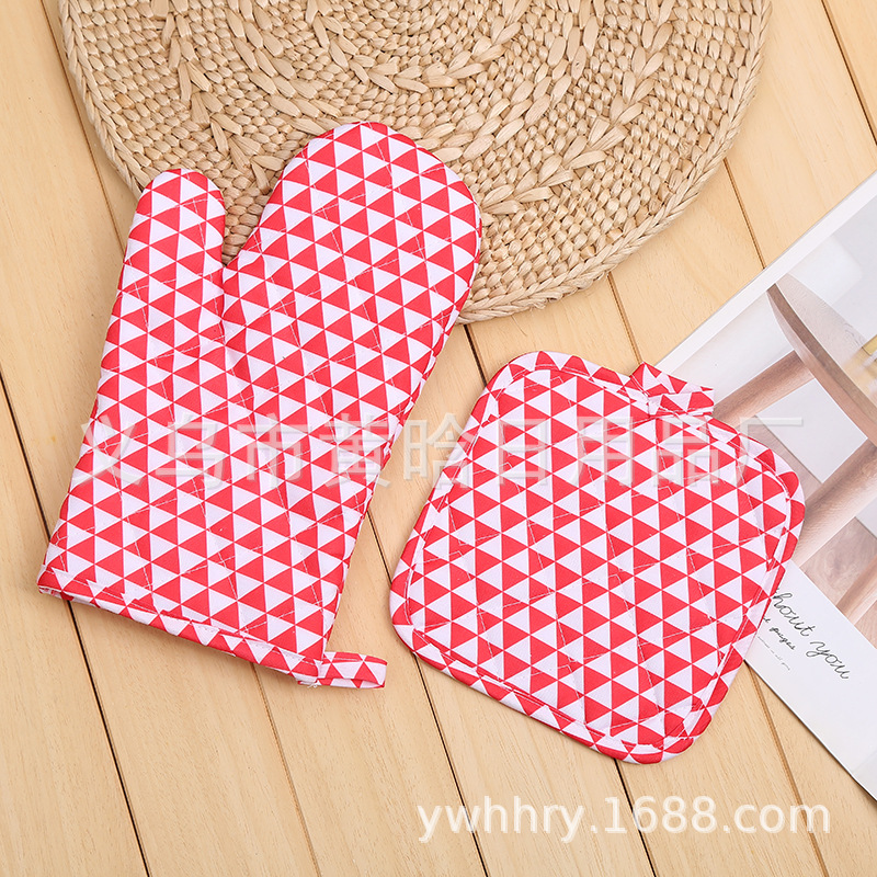 【LOVELY HOME】 Triangular printed gloves Geometric printed microwave gloves Heat resistant kitchen gloves Oven baking Specification drawing