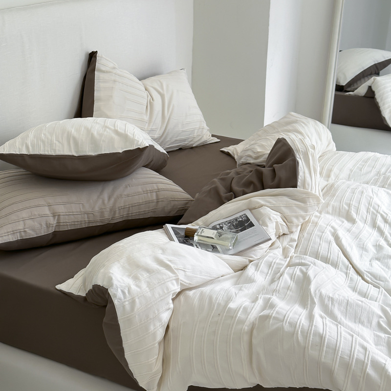 Retro Wabi-Sabi Fold Cotton Washed Cotton Four-Piece Japanese Simple Plain Student Dormitory Single Double Bed details Picture