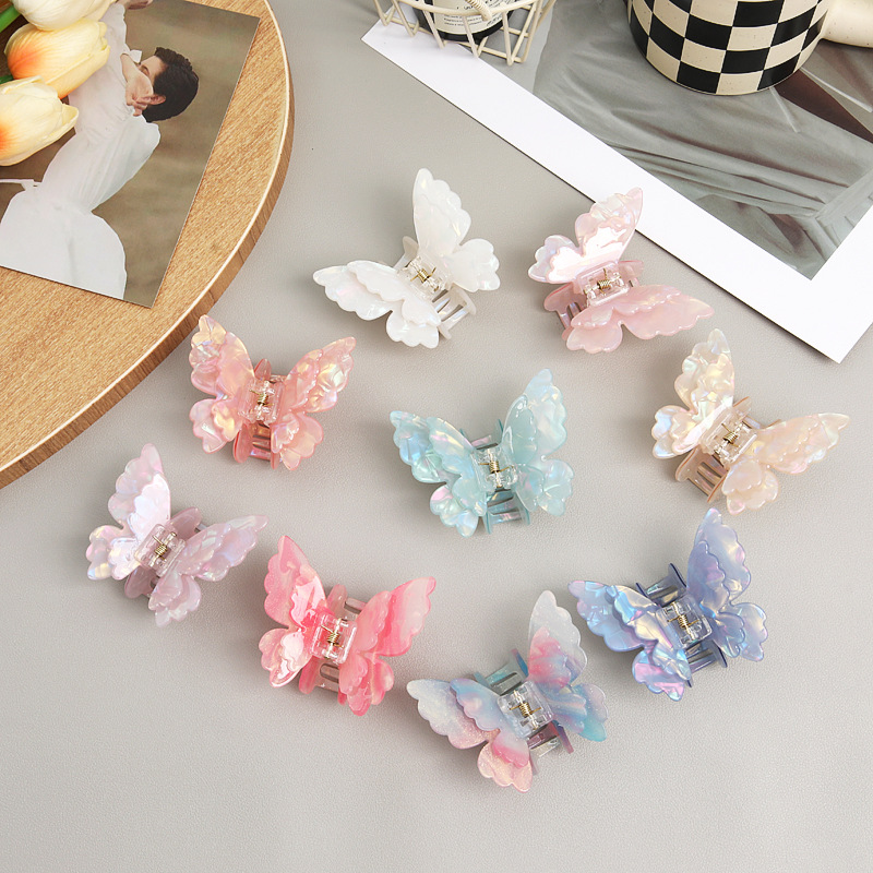 甜蜜奶昔！炫彩双层蝴蝶鲨鱼发夹！高级质感后脑勺盘发抓夹头饰女