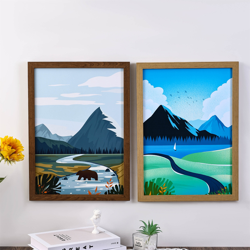 Simple Hand-Made Wooden Picture Frame Pendulum Wholesale Jigsaw Picture Frame Mounted Self-Mounted Large Size Wall Hanging Creative Photo Wall Application Scenario