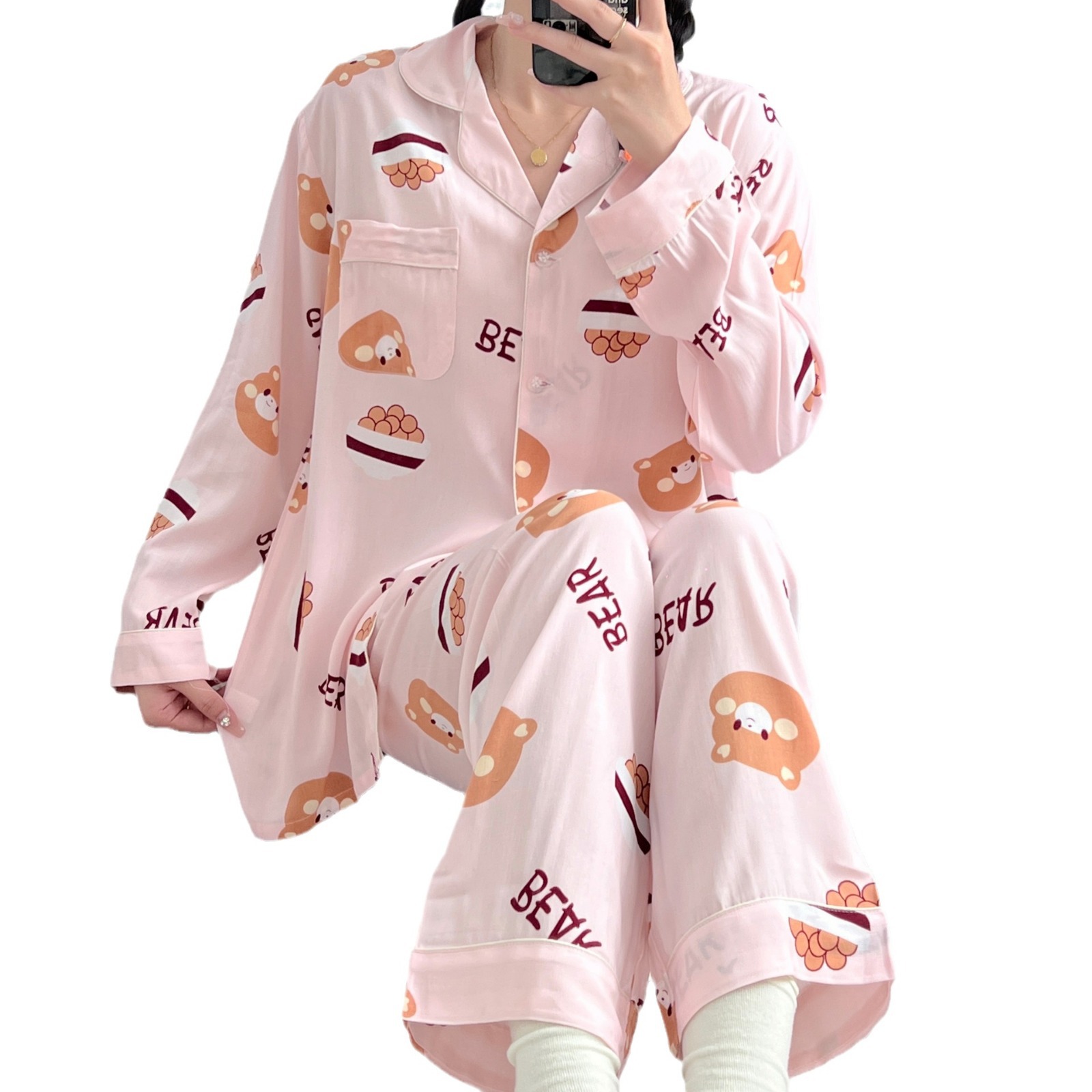 Cotton Silk Pajamas Women New Casual Light And Comfortable Korean Version Of Sweet And Cute Network Red Wind Can Be Worn Outside The Home Suit Item Picture