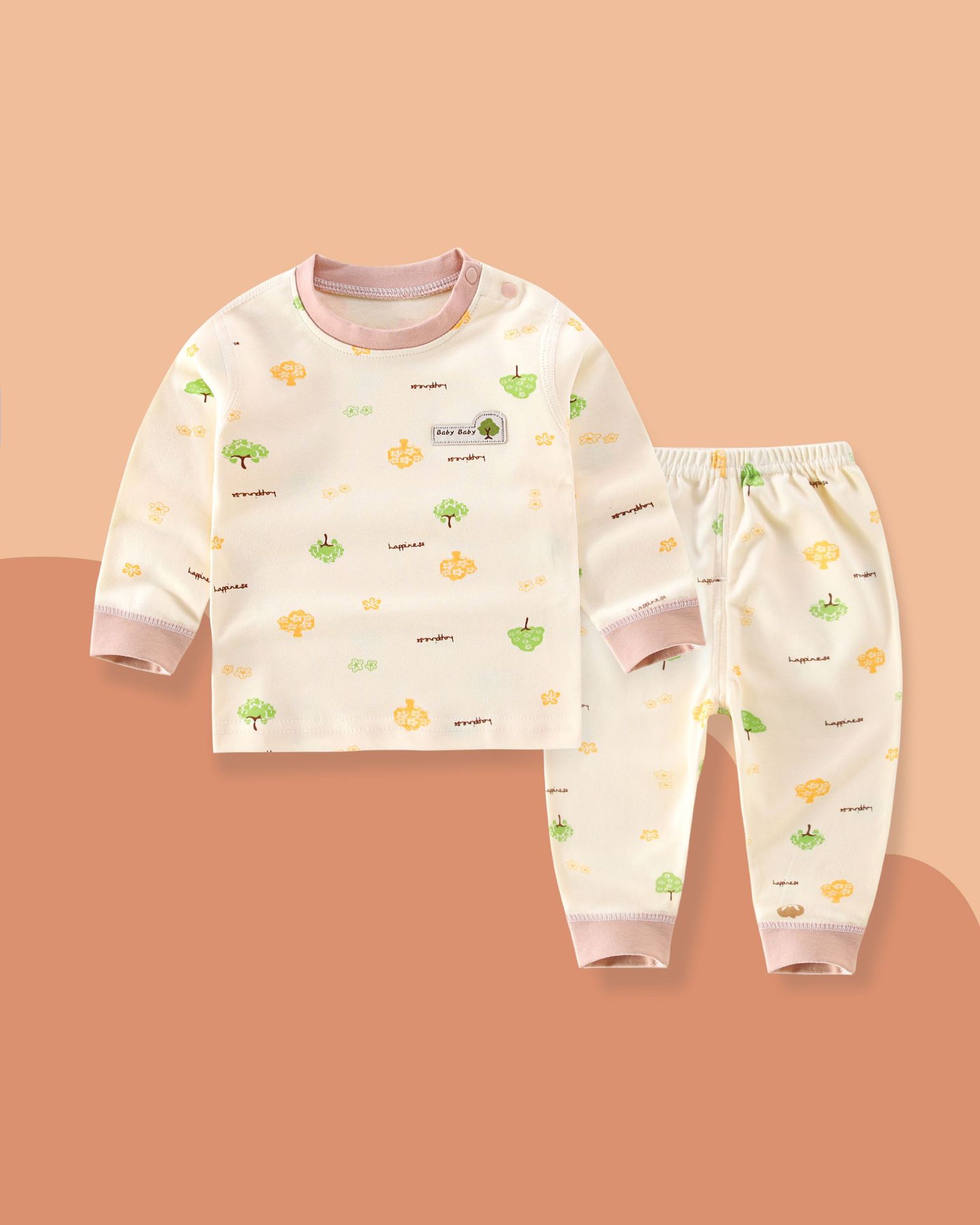 New autumn and winter baby underwear, newborn clothes, pure cotton long Johns and long pants, head and shoulder buttons, children's sets details Picture