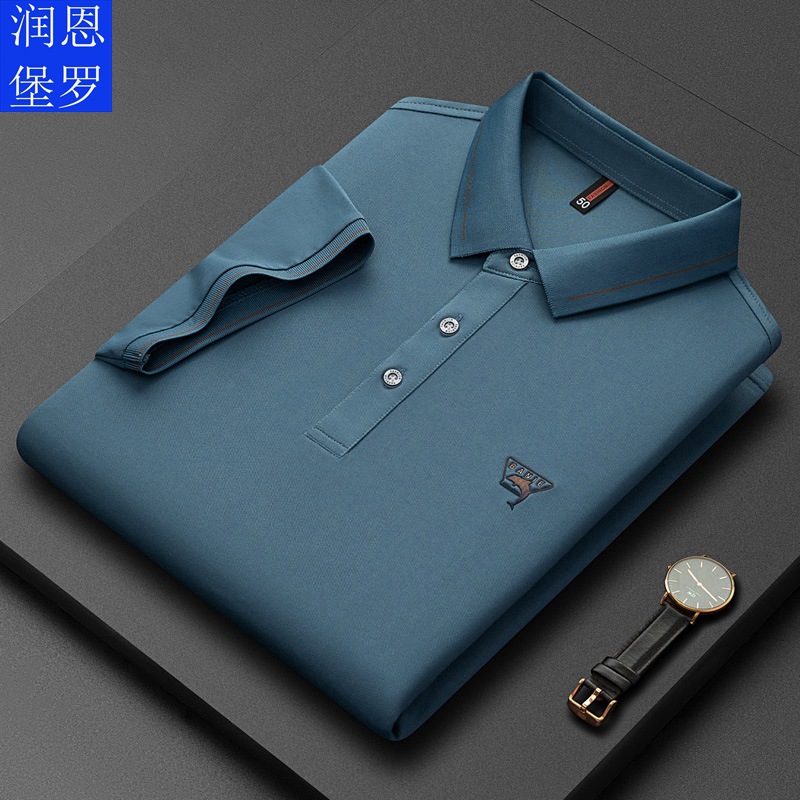 Runenbao Luo 2023 Summer New Mature Men's short-sleeved T-shirt with lapel print Middle-aged men's polo shirt Application Scenario