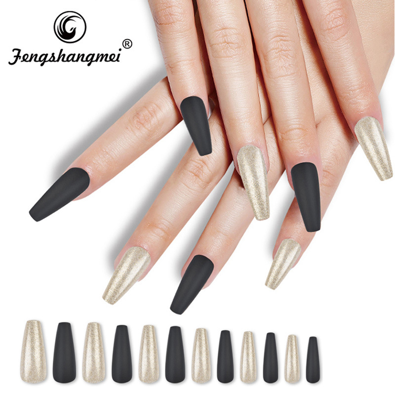 Wearable false nails, extra-long ballet nail patches, trapezoidal nails, European and American flat-head nail art, French nail pieces, finished product wholesale, exclusive for foreign trade