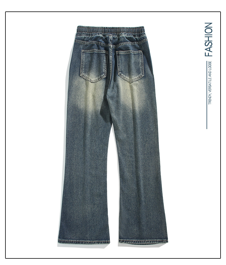 Loose-fitting American street loose, slightly flared jeans for both men and women, student vibe straight, retro and trendy wide-leg pants pic 9