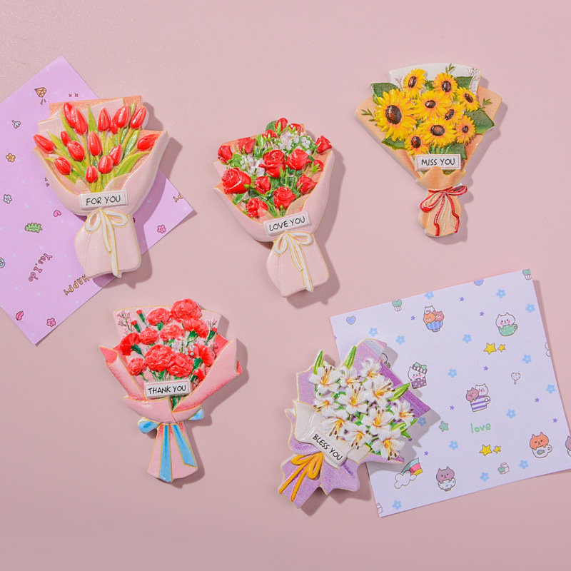 Flower Bouquet Resin Refrigerator Sticker Creative Family Gift Decoration Magnetic Sticker Three-Dimensional Fresh Little Cute Refrigerator Sticker Specification drawing