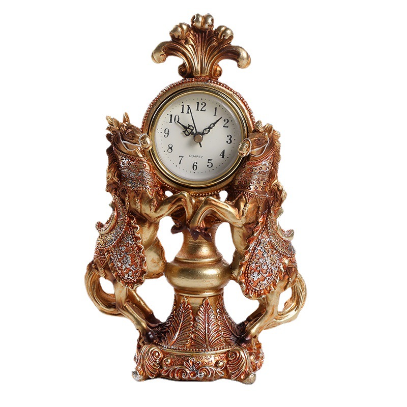 New Chinese Desk Decoration Resin Craft Office Living Room Entrance Wine Cabinet Home Horse Clock Decoration Item Picture