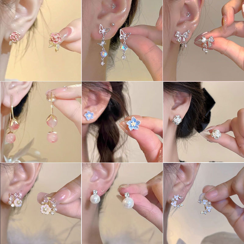 Camellia mosquito repellent coil ear clip, no ear holes, new stylish and versatile earrings, butterfly flower sweet and small earrings details Picture