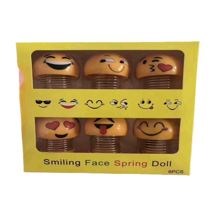 Smiling face spring doll 6 sets of expressions, large shaking head little yellow doll, new and unique car decoration toy gift Application Scenario