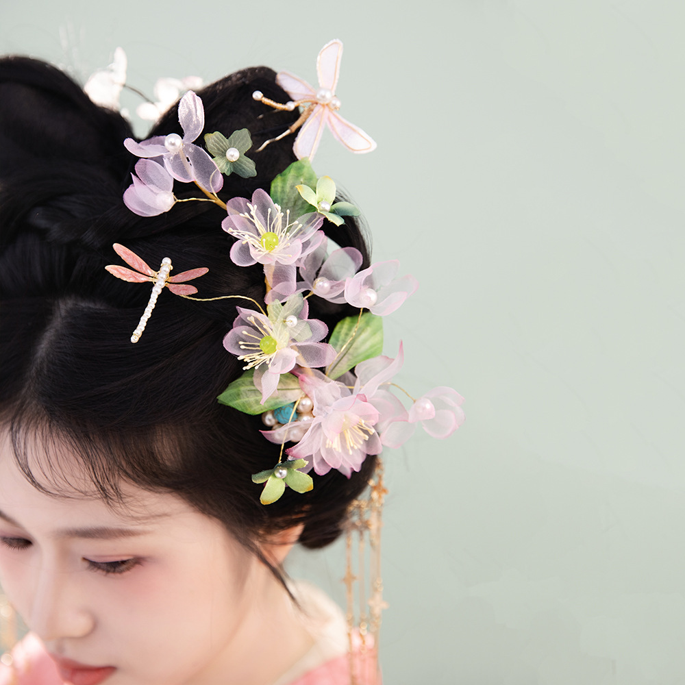 2025春季新款古风原创设计手工制作粉色仙气汉服头饰发夹烫花发饰