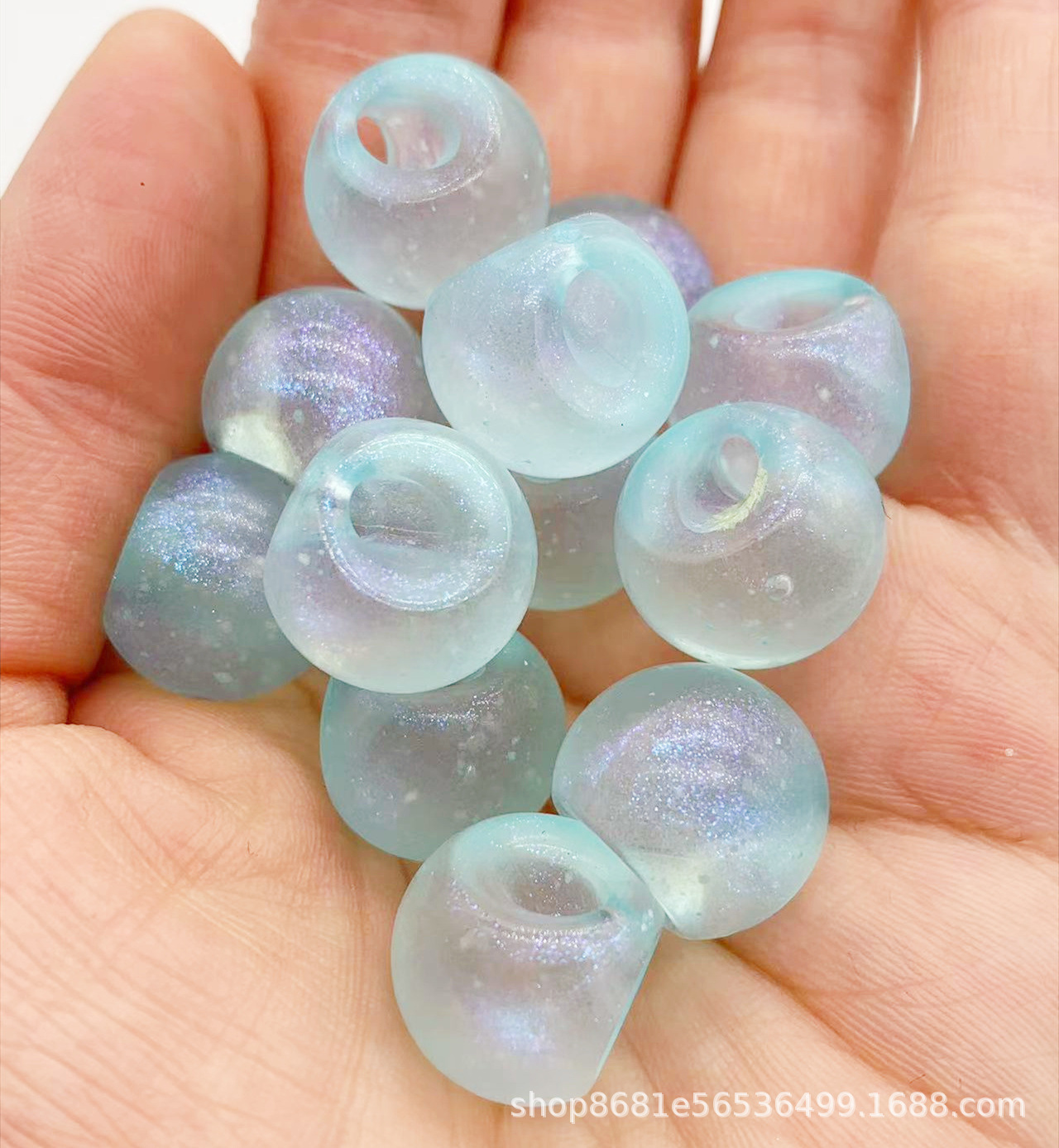 diy handmade mobile phone chain car hanging loose beads 16#, acrylic bead Mermaid Mermaid fine glittering night light starry sky round bead edge hole Specification image
