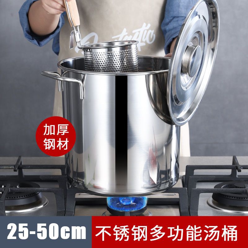 Stainless Steel Drum With Lid Large Soup Pot Commercial Soup Bucket Thickened Household Brine Bucket Rice Oil Bucket Large Capacity Pot Boiling Water details Picture
