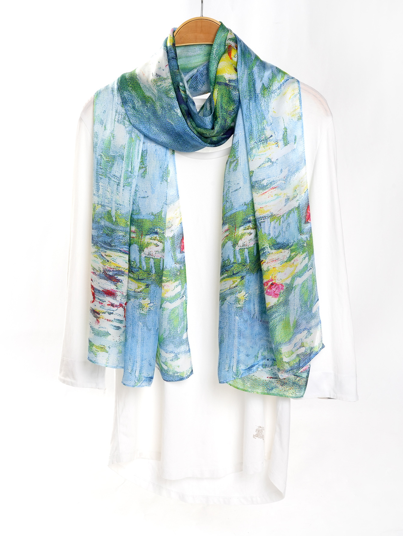 New cross-border exclusive European and American crude oil painting ethnic style women's shawl paired with a thin silk printed scarf Specification image