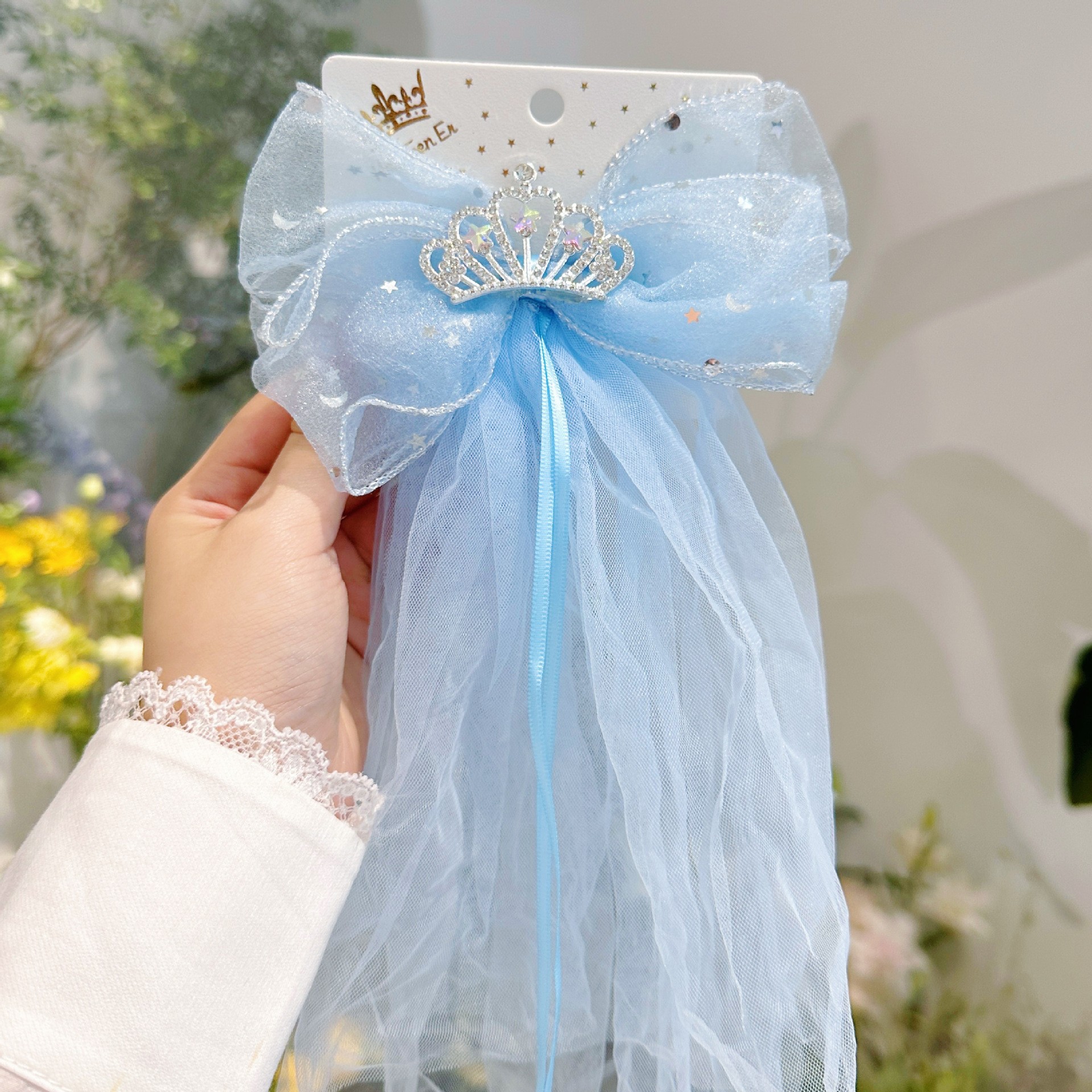 New Children's Hair Clip Sequin Small Crown Bow Drape Press Clip Delicate Girl Quality Princess Style Hair Accessories Specification drawing