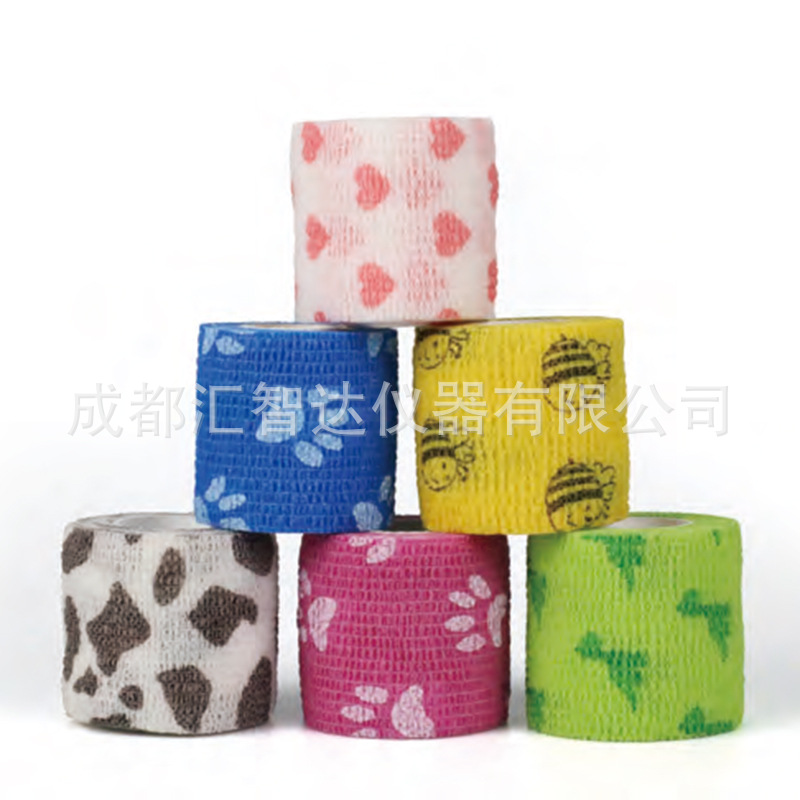 印花兽用自粘弹性绷带 VET WRAP COHESIVE BANDAGE 动物宠物绷带白底实物图