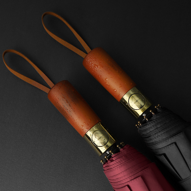 复古原木柄伞晴雨伞高档商务伞折叠伞十骨全自动伞黑胶伞防晒雨伞