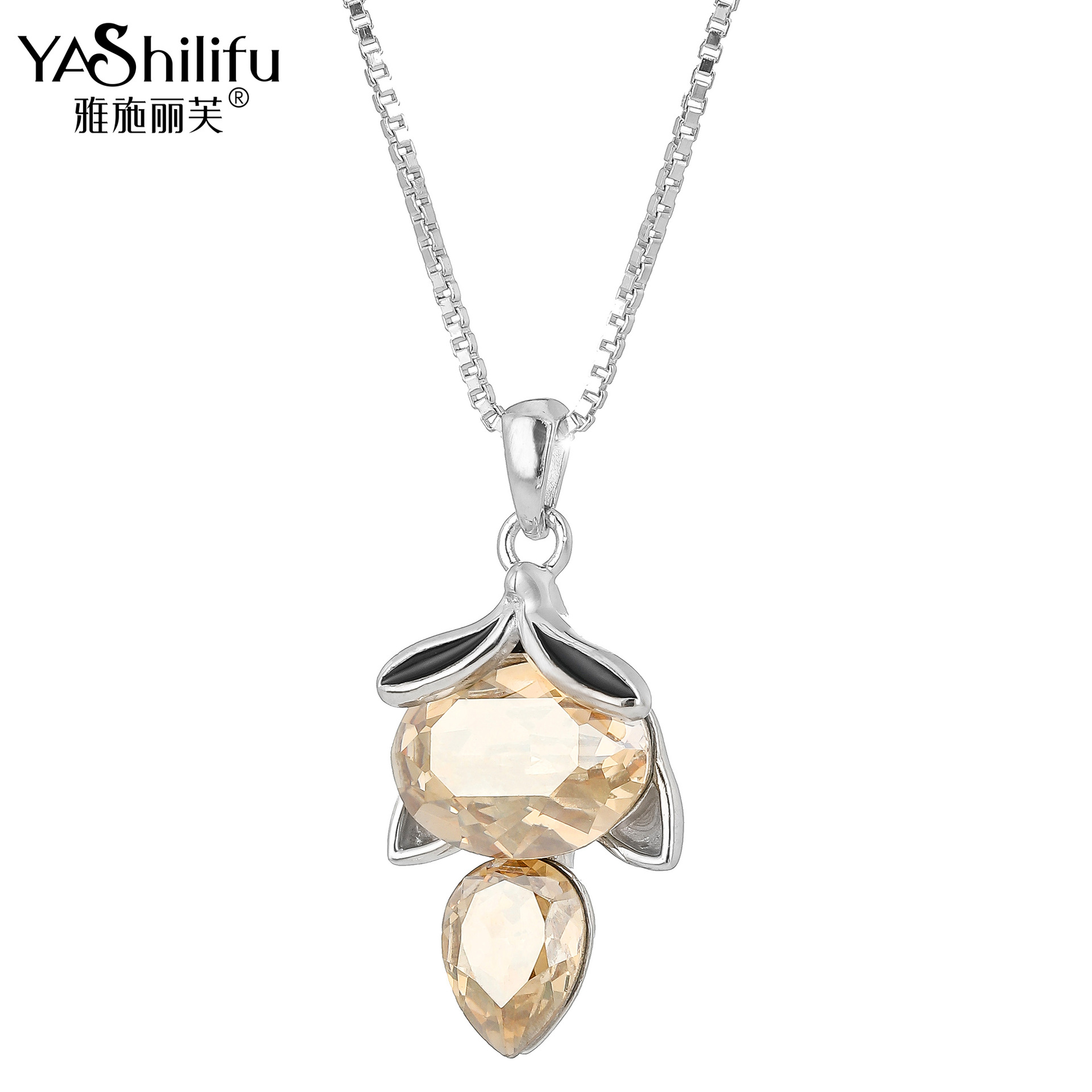 Yashlief S925 Silver jewelry Shi Jia Crystal Little Fox Pendant Gift Light luxury cute little fairy wind necklace woman full figure