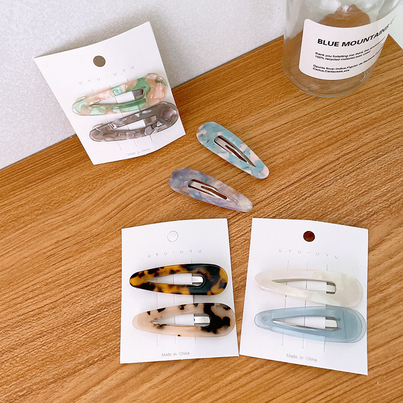 The popular minimalist acetate board BB clip, the girl side bangs clip, and the floral tortoiseshell hollowed-out teardrop hair clip Specification image